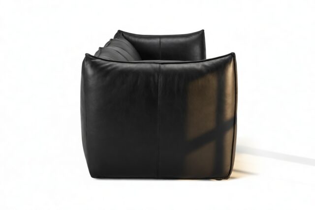 The Bambole – Midnight Black Premium Leather, Three Seater Sofa