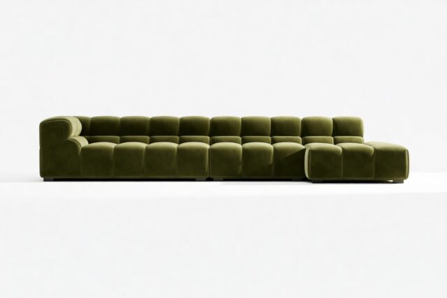 The Tufty – Thyme Luxe Velvet, Sectional Large Chaise (Right)