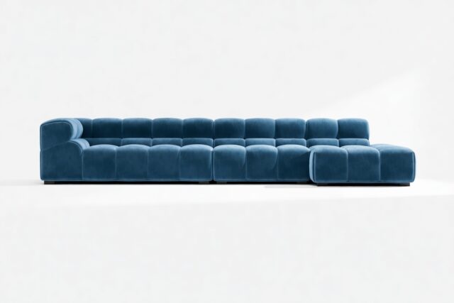 The Tufty – Aegean Blue Velvet, Sectional Large Chaise (Right)