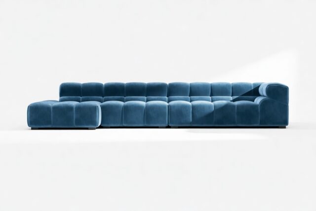 The Tufty – Aegean Blue Velvet, Sectional Large Chaise (Left)