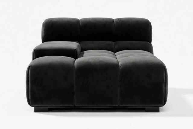 The Tufty – Black Velvet, Deep Armrest (Left)