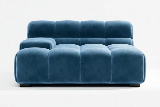 The Tufty – Aegean Blue Velvet, Deep Large Armrest (Left)