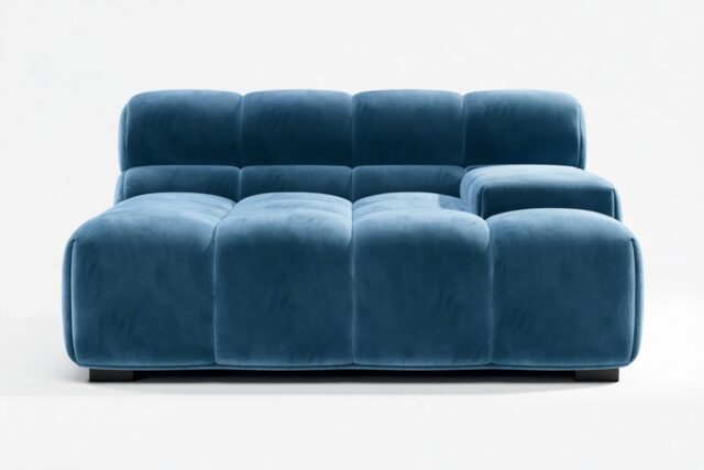 The Tufty – Aegean Blue Velvet, Deep Large Armrest (Right)