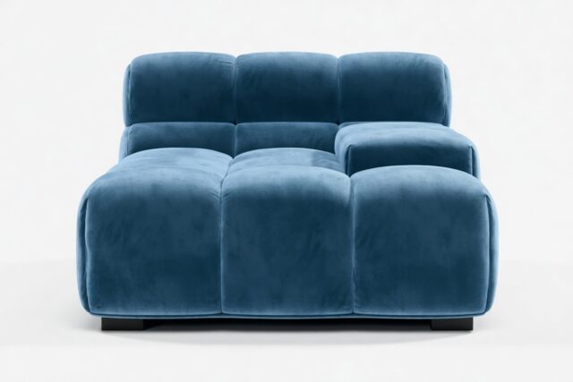 The Tufty – Aegean Blue Velvet, Deep Armrest (Right)