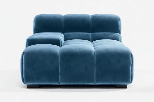 The Tufty – Aegean Blue Velvet, Deep Armrest (Left)