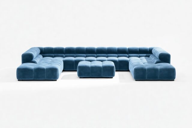 The Tufty – Aegean Blue Velvet, U Shape – Sectional
