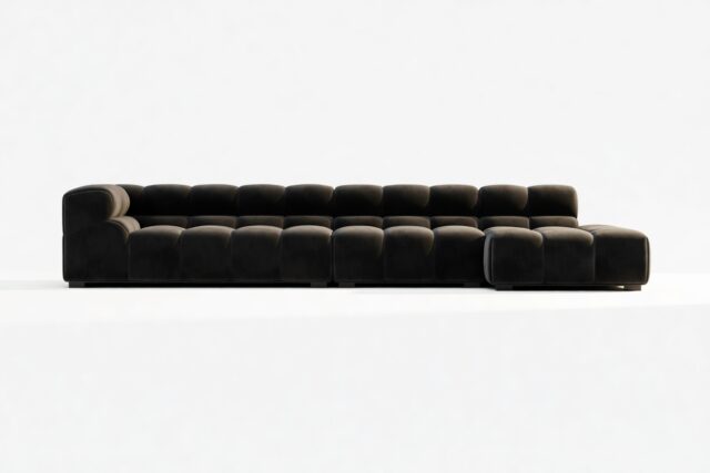 The Tufty – Black Velvet, Sectional Large Chaise (Right)