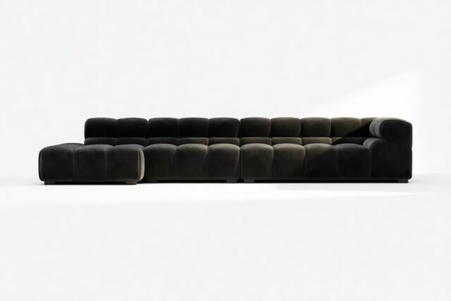 The Tufty – Black Velvet, Sectional Large Chaise (Left)