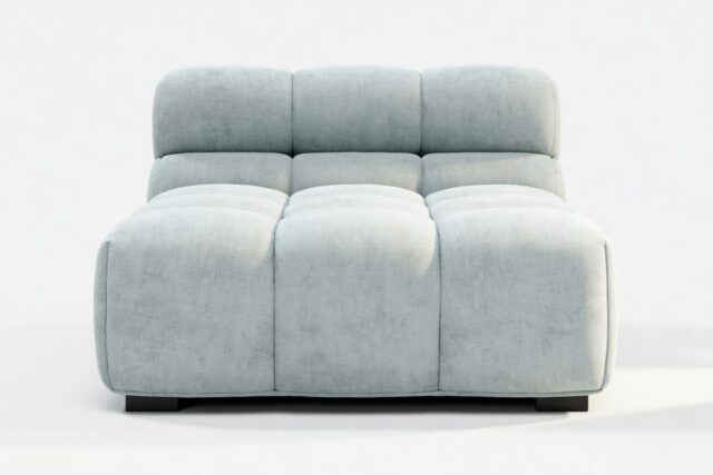 The Tufty – Cerulean Chenille, Armless Chaise