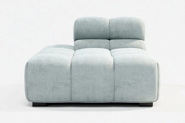 The Tufty – Cerulean Chenille, Armless Chaise (Left)