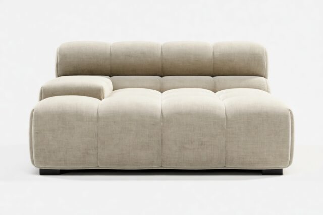 The Tufty – Beige Gray Chenille, Deep Large Armrest (Left)