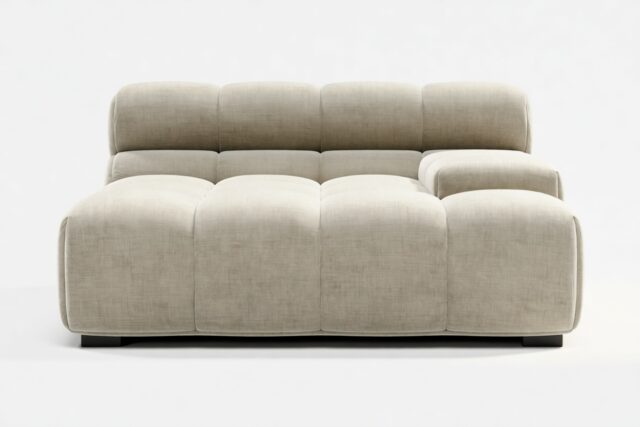 The Tufty – Beige Gray Chenille, Deep Large Armrest (Right)