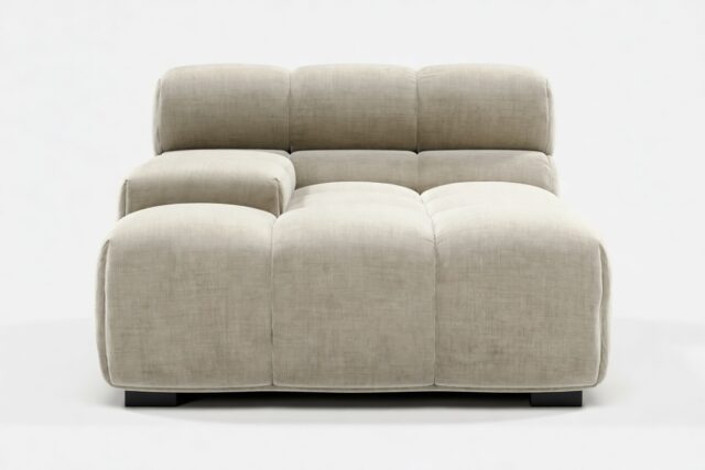 The Tufty – Beige Gray Chenille, Deep Armrest (Left)