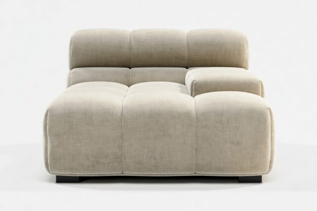 The Tufty – Beige Gray Chenille, Deep Armrest (Right)