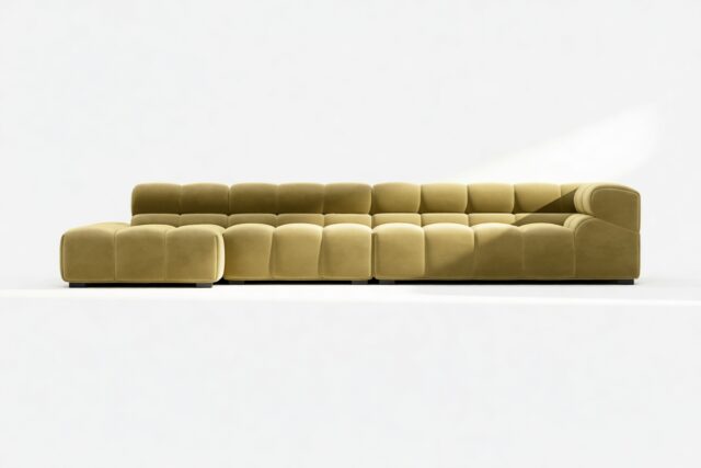The Tufty – Olive Gold Velvet, Sectional Large Chaise (Left)