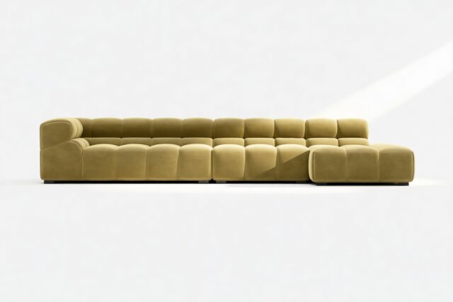 The Tufty – Olive Gold Velvet, Sectional Large Chaise (Right)