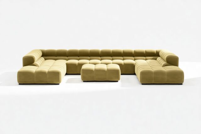 The Tufty – Olive Gold Velvet, U Shape – Sectional