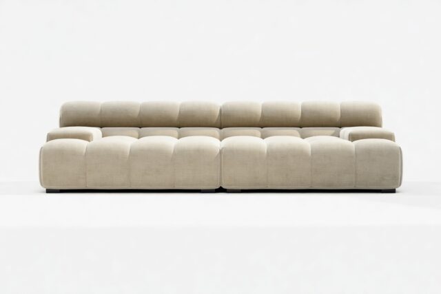 The Tufty – Beige Gray Chenille, Extra Deep Sofa – Sectional