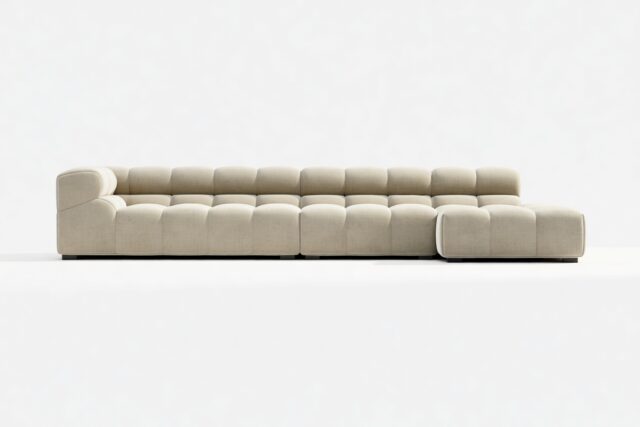 The Tufty – Beige Gray Chenille, Sectional Large Chaise (Right)