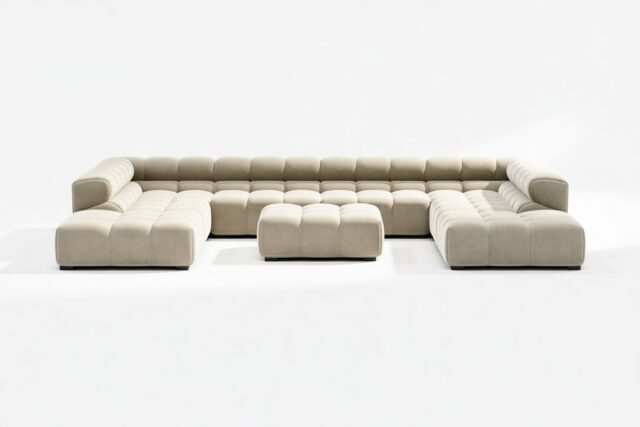 The Tufty – Beige Gray Chenille, U Shape – Sectional