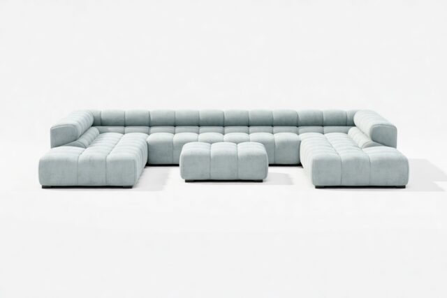 The Tufty – Cerulean Chenille, U Shape – Sectional