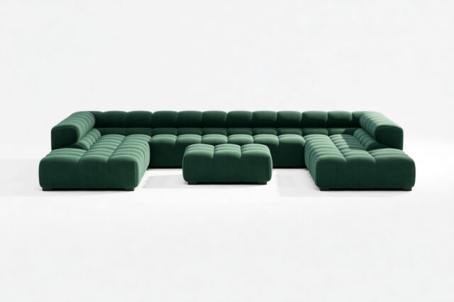 The Tufty – Forest Green Chenille, U Shape – Sectional