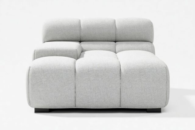 The Tufty – Light Gray Wool, Deep Armrest (Left)