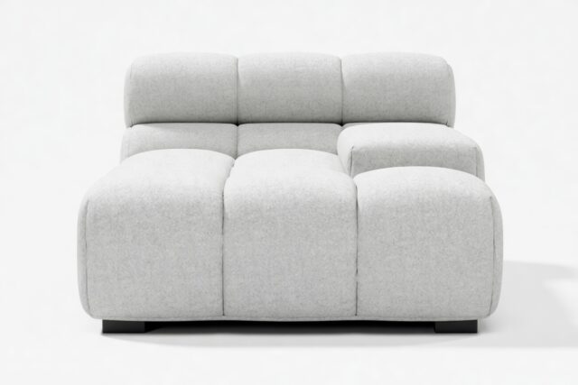 The Tufty – Light Gray Wool, Deep Armrest (Right)