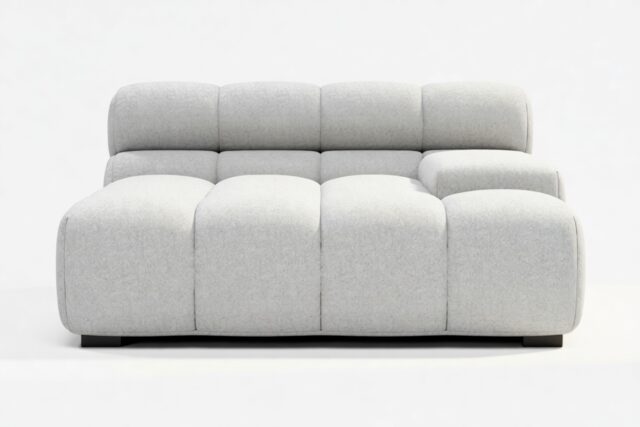 The Tufty – Light Gray Wool, Deep Large Armrest (Right)