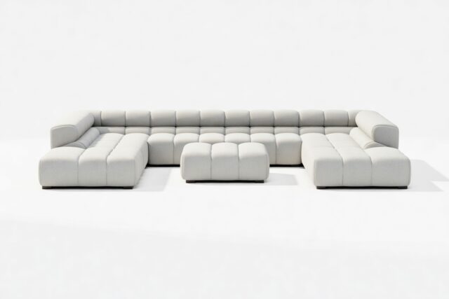 The Tufty – Light Gray Wool, U Shape – Sectional