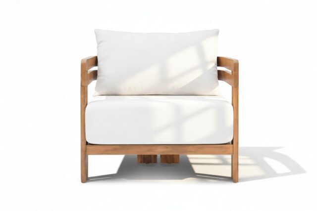 The Prestigio – Natural Teak with White Cushions, Lounge Chair